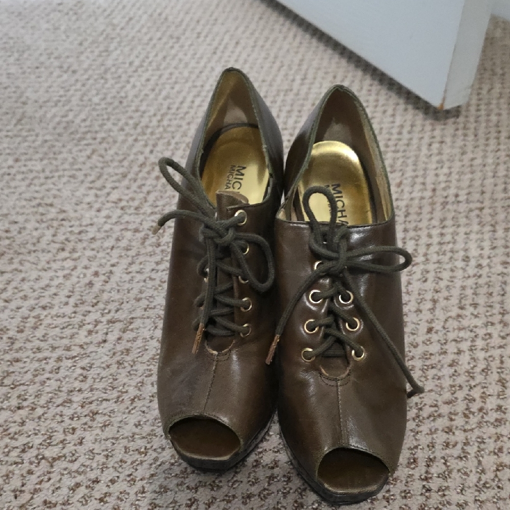 Michael Kors Brown Lace-Up Peep Toe Boots